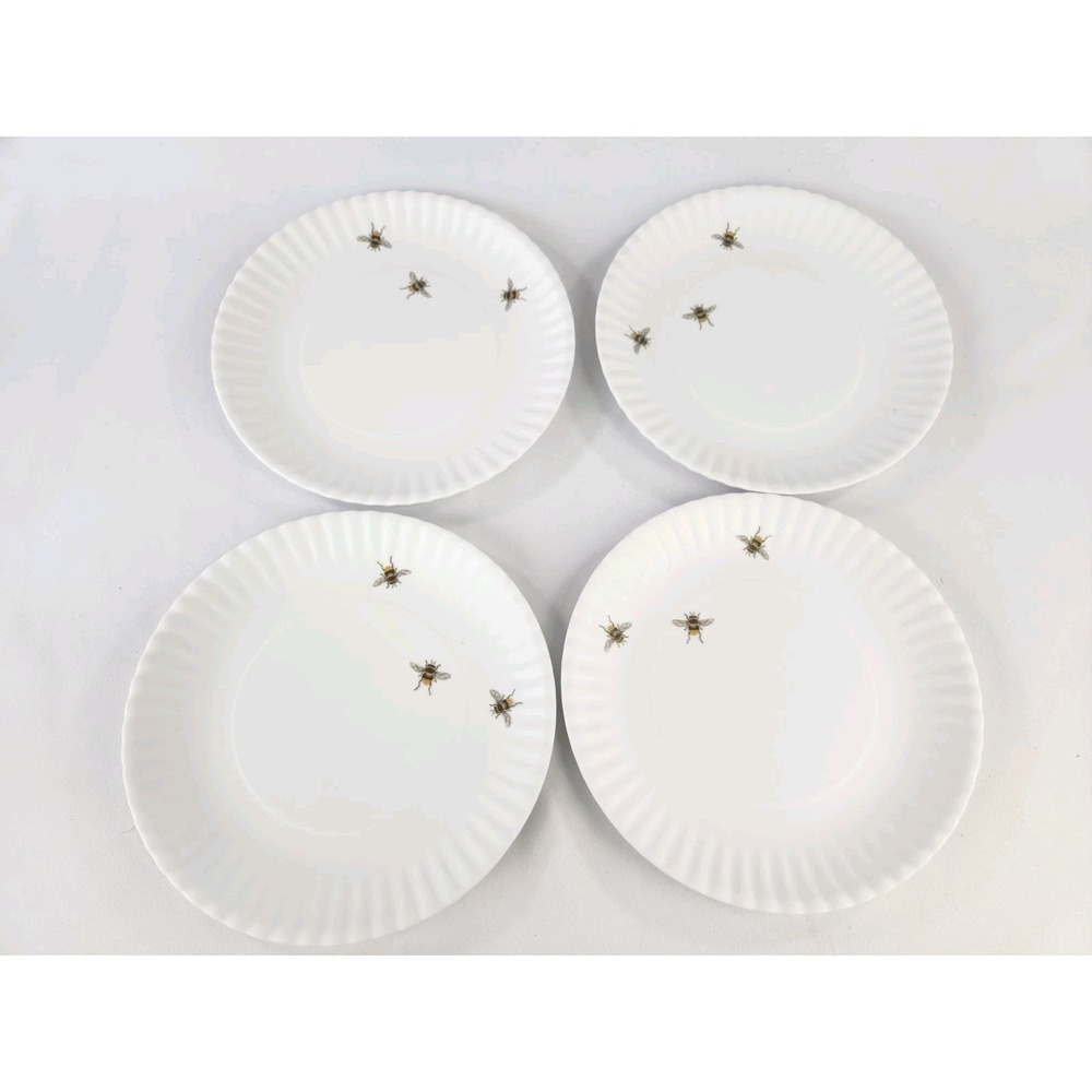 Bees 9" Melamine Plates Set 4 Company 180 Degrees Paper Plate Honey Bumble White